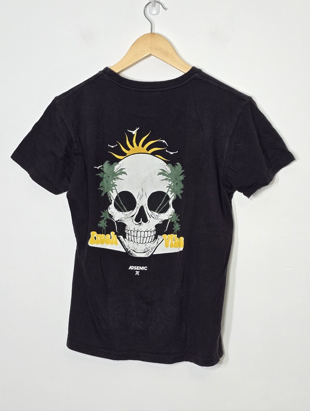 Arsenic Black 100% Cotton Skull Graphic Fresh Vibes Short Sleeve Tee Shirt Small